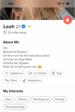 Tinder bio screenshot
